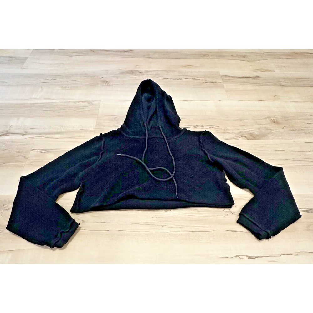 Danielle Guizio Women XS Sweater Cotton Cropped Hoodie Black Inside Out